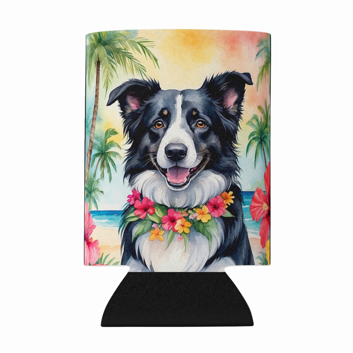 DAC6377CC 5 x 3 in. Border Collie Luau Can or Bottle Hugger