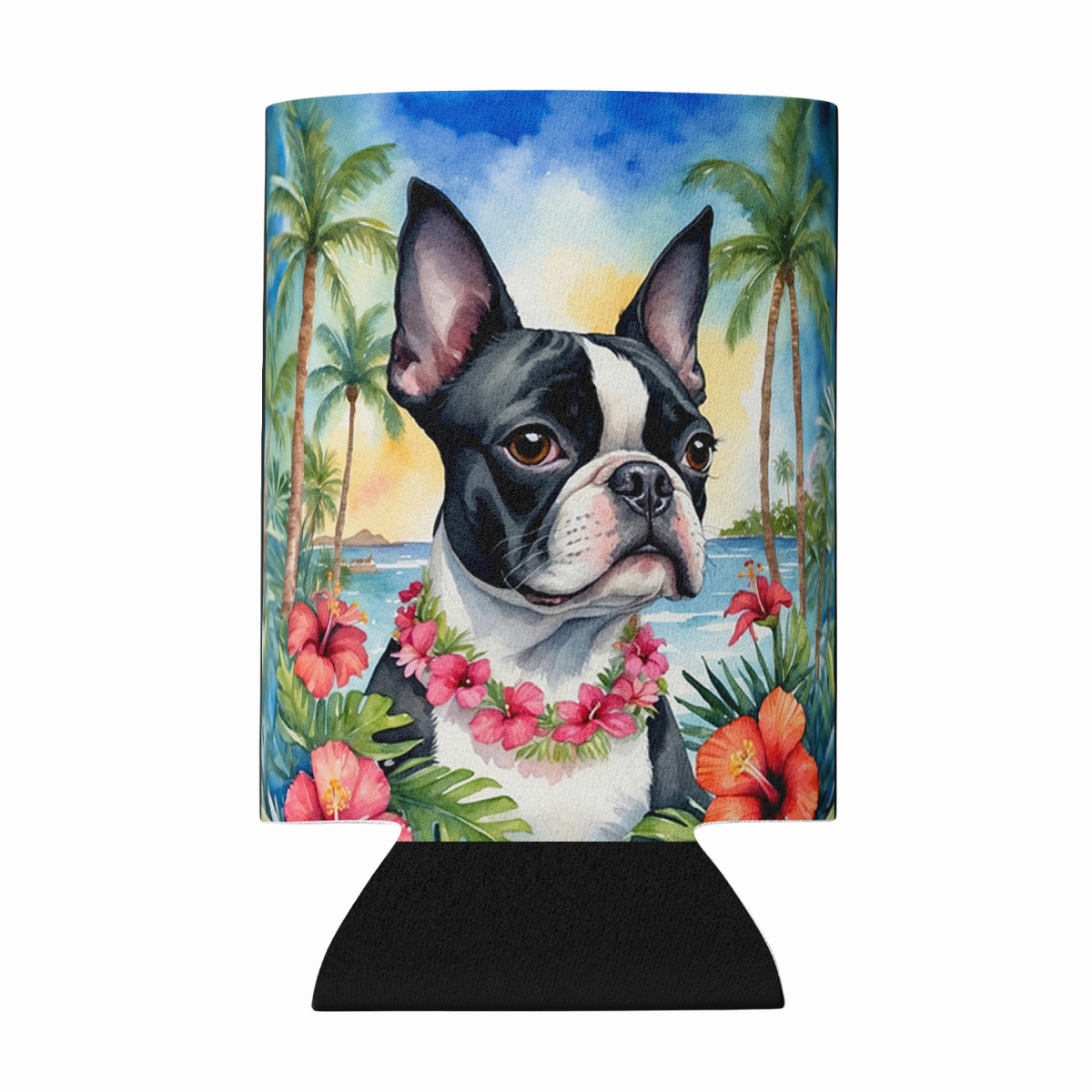 DAC6382CC 5 x 3 in. Boston Terrier Luau Can or Bottle Hugger