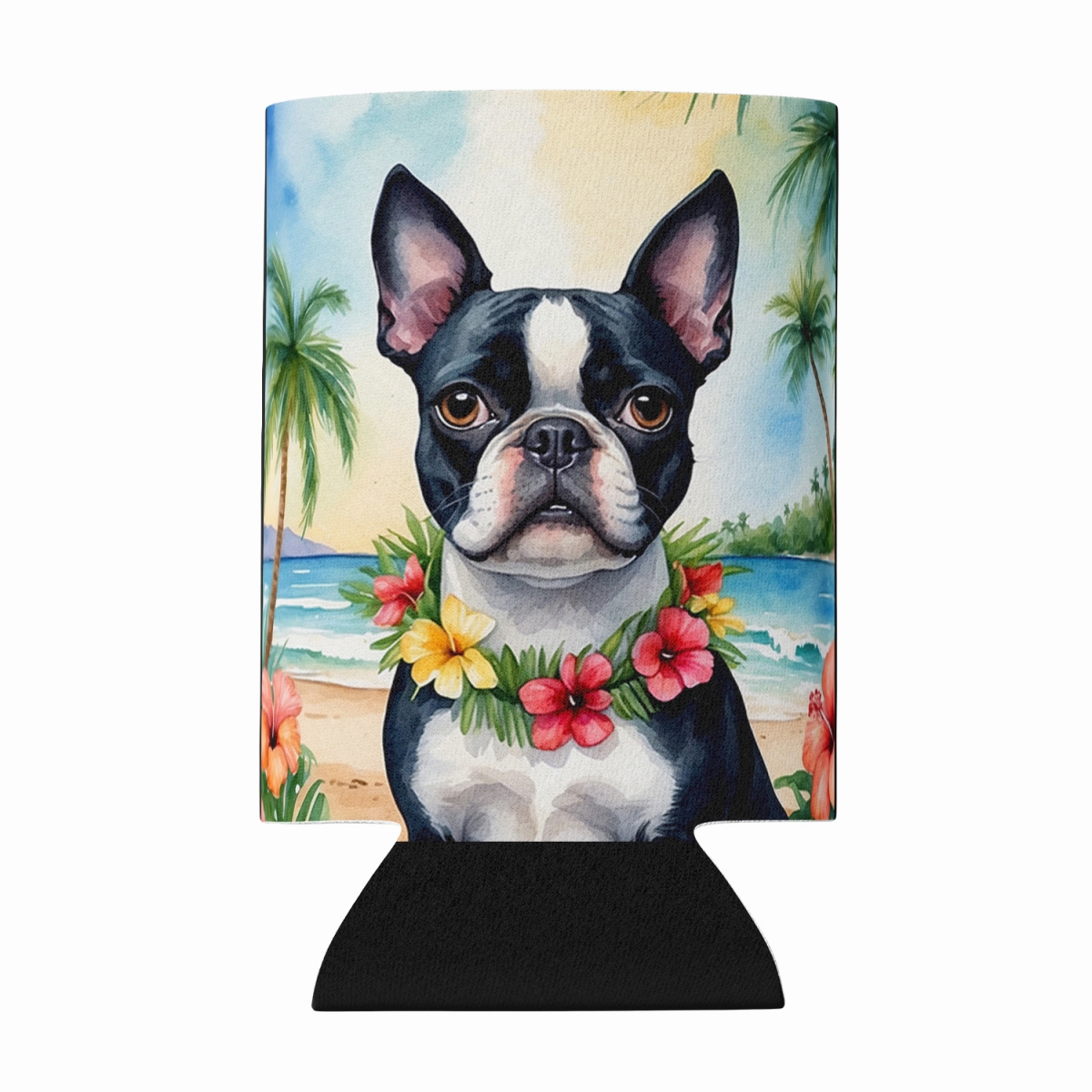 DAC6383CC 5 x 3 in. Boston Terrier Luau Can or Bottle Hugger