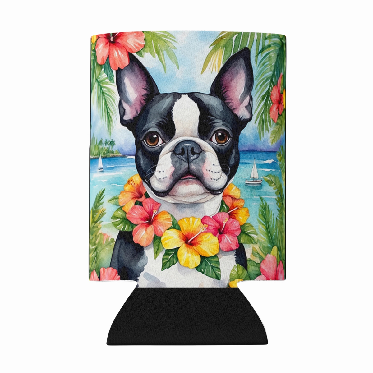 DAC6384CC 5 x 3 in. Boston Terrier Luau Can or Bottle Hugger