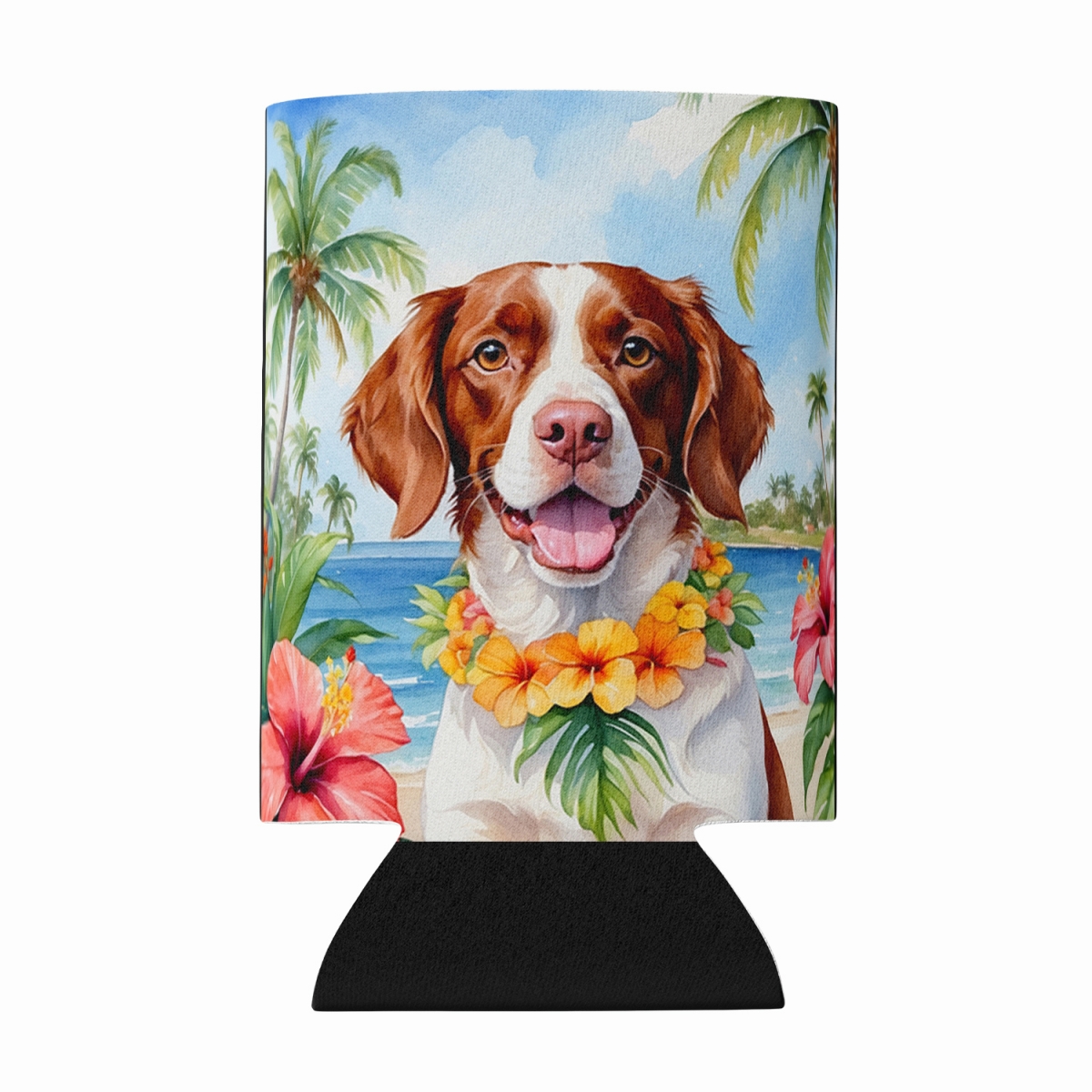 DAC6391CC 5 x 3 in. Brittany Spaniel Luau Can or Bottle Hugger