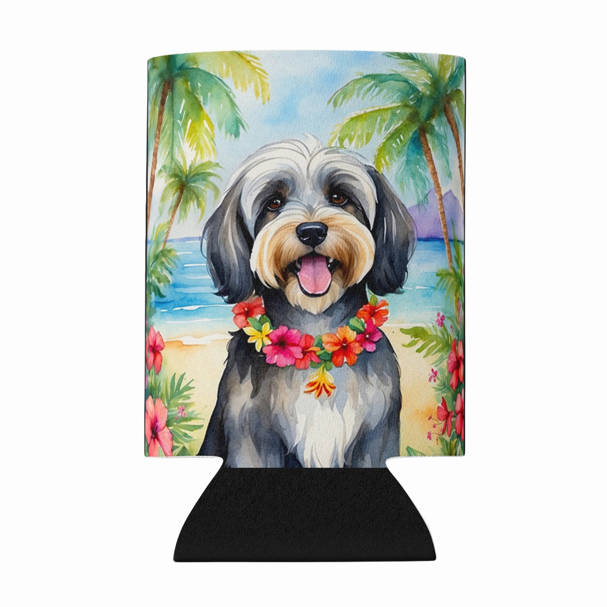 DAC6529CC 5 x 3 in. Tibetan Terrier Luau Can or Bottle Hugger