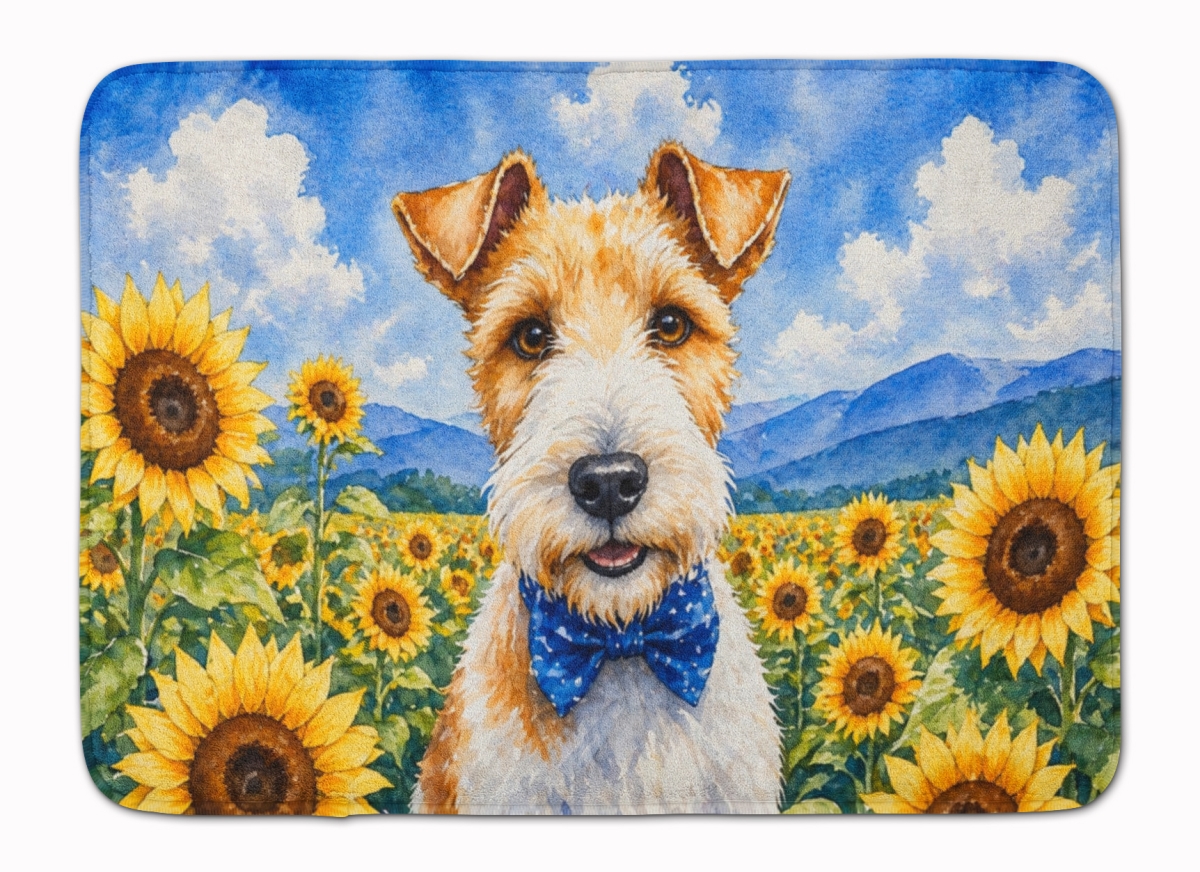 DAC6079RUG 19 x 27 in. Fox Terrier in Sunflowers Memory Foam Kitchen Mat