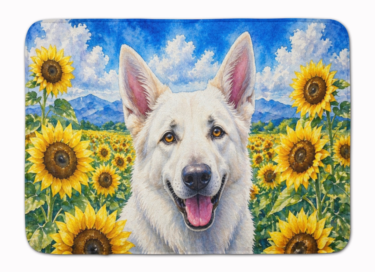 DAC6083RUG 19 x 27 in. White German Shepherd in Sunflowers Memory Foam Kitchen Mat