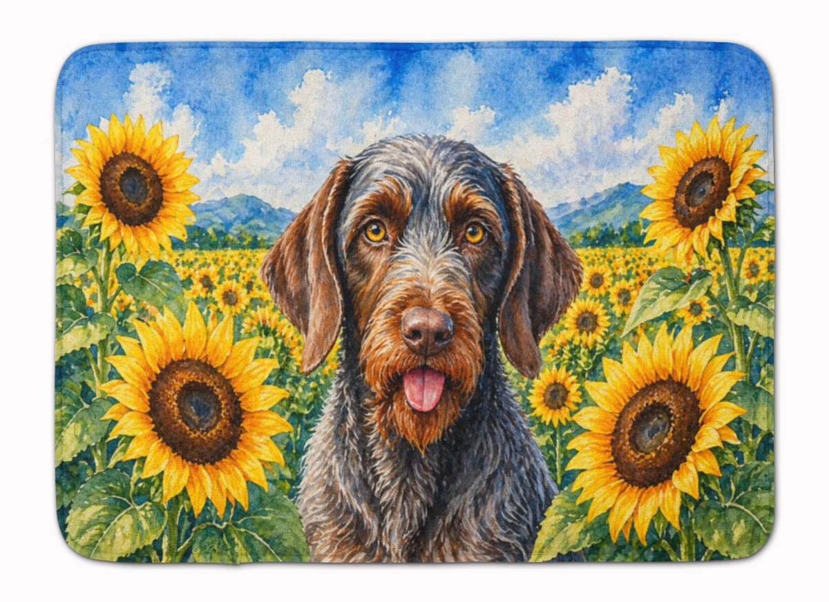 DAC6086RUG 19 x 27 in. German Wirehaired Pointer in Sunflowers Memory Foam Kitchen Mat