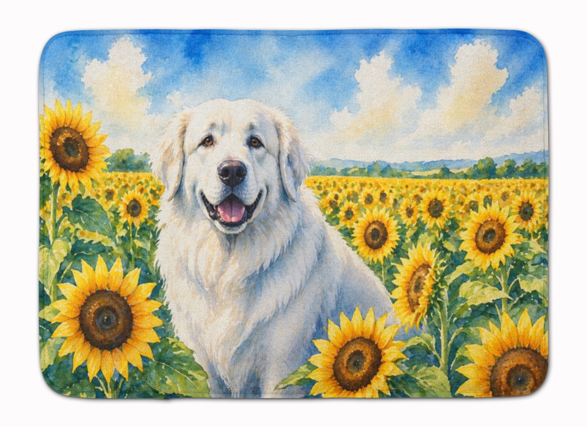 DAC6093RUG 19 x 27 in. Great Pyrenees in Sunflowers Memory Foam Kitchen Mat