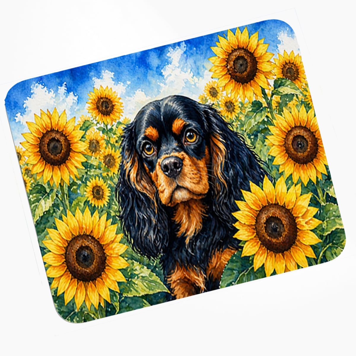 DAC6048MP 8 x 9.5 in. Cavalier Spaniel in Sunflowers Mouse Pad, Heat Resistant Trivet Hot Pad