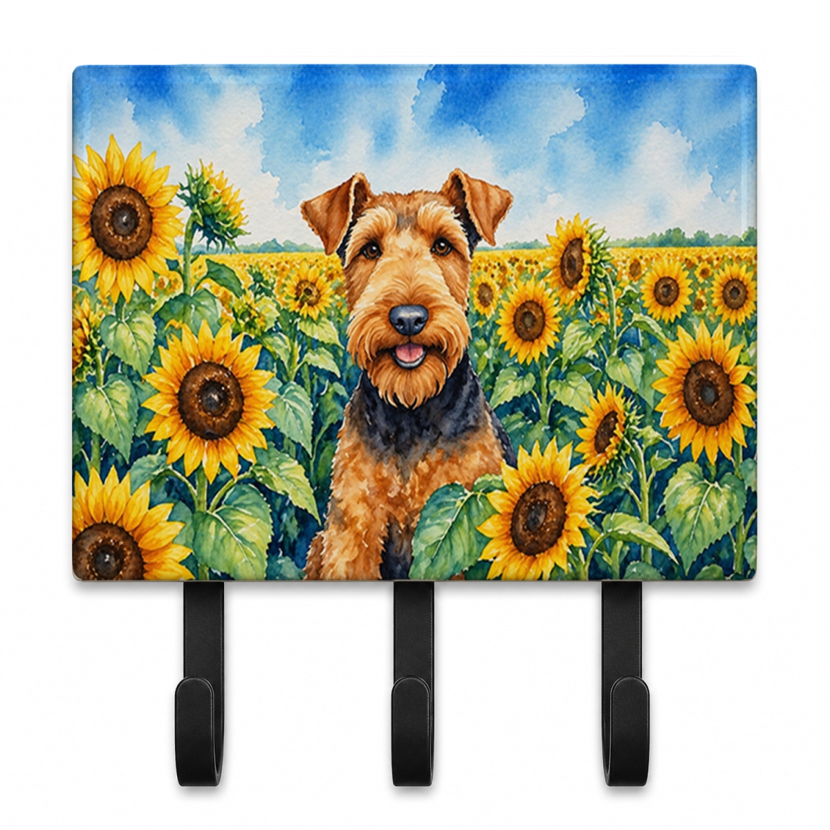 DAC6002TH68 9 x 6 in. Airedale Terrier in Sunflowers Leash or Key Holder