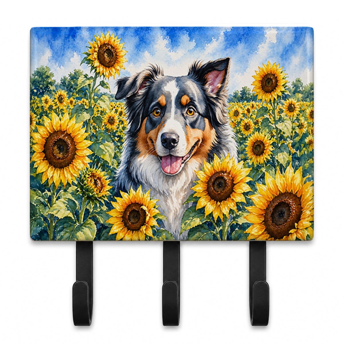 DAC6014TH68 9 x 6 in. Australian Shepherd in Sunflowers Leash or Key Holder