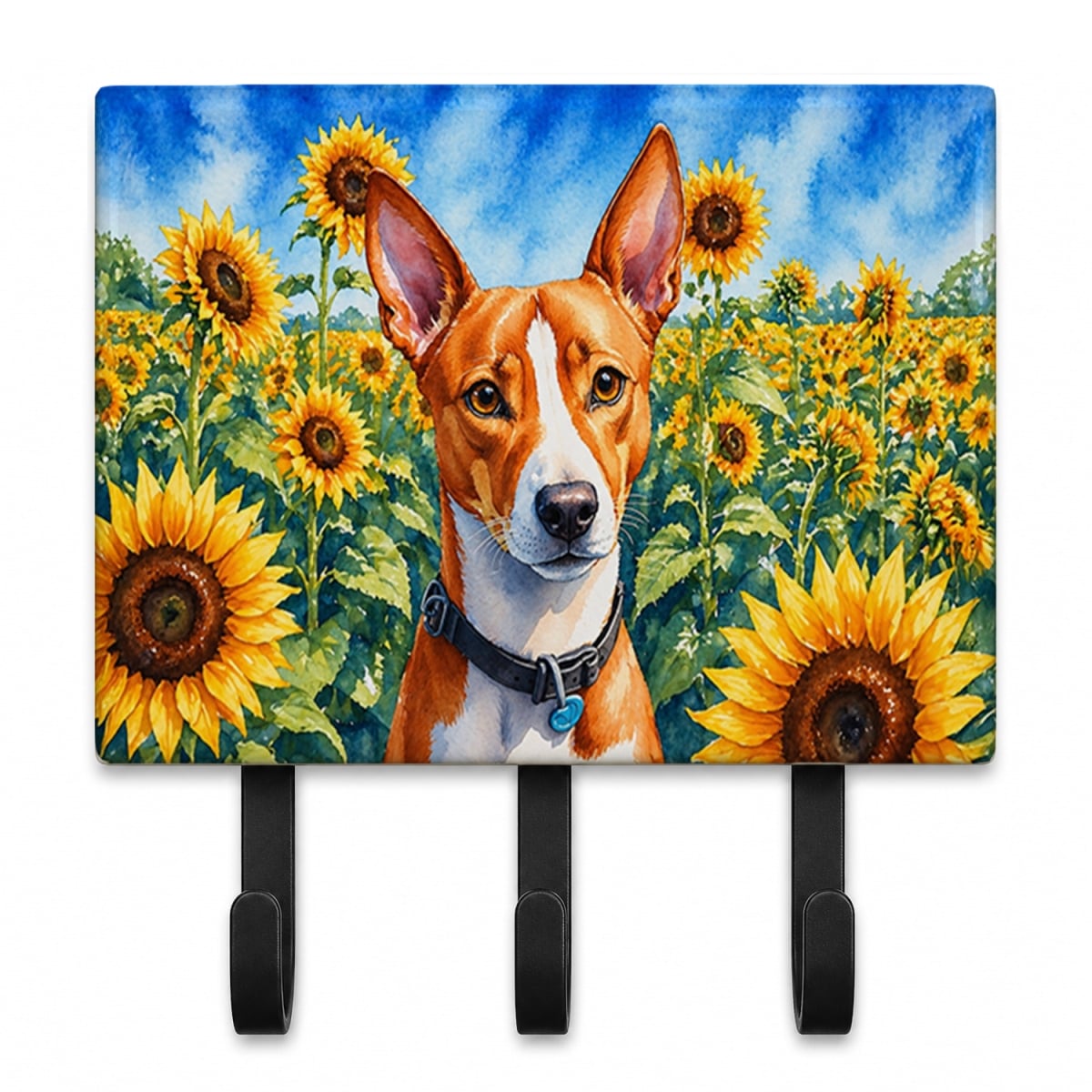 DAC6016TH68 9 x 6 in. Basenji in Sunflowers Leash or Key Holder