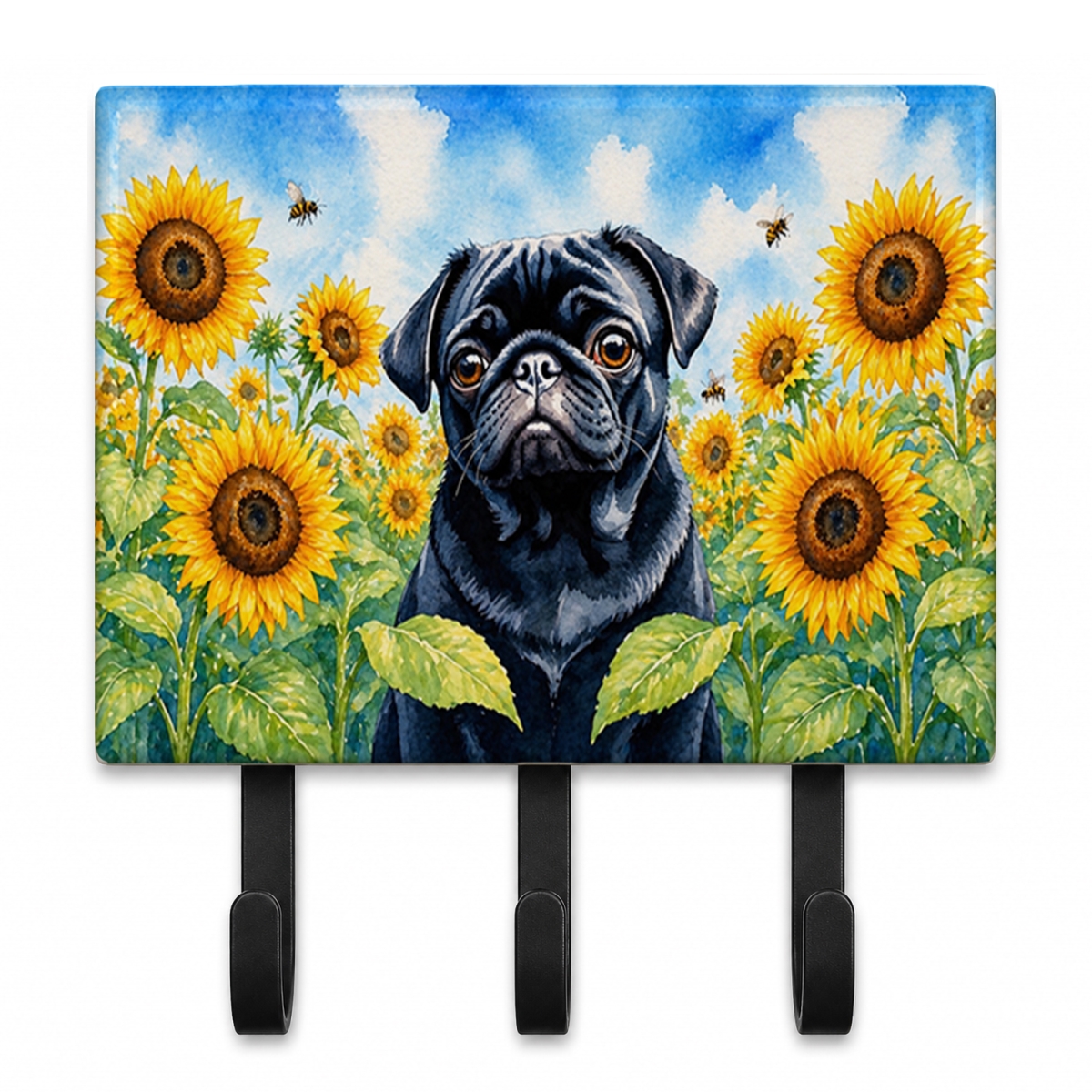 DAC6144TH68 9 x 6 in. Pug in Sunflowers Leash or Key Holder