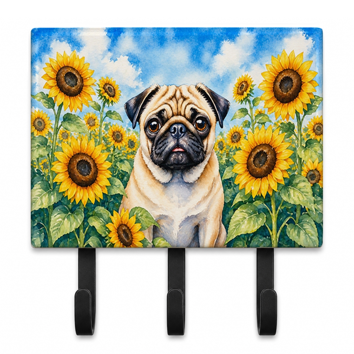 DAC6145TH68 9 x 6 in. Pug in Sunflowers Leash or Key Holder