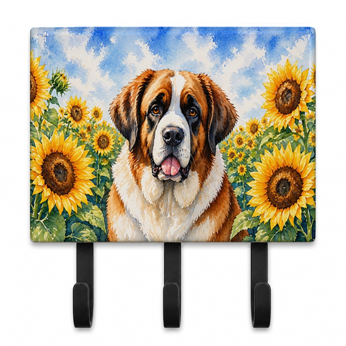 DAC6151TH68 9 x 6 in. Saint Bernard in Sunflowers Leash or Key Holder