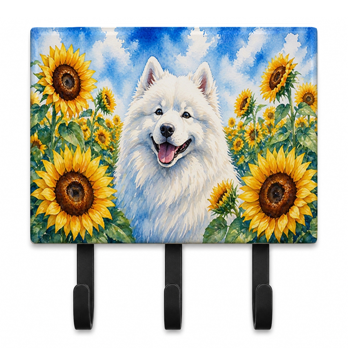 DAC6153TH68 9 x 6 in. Samoyed in Sunflowers Leash or Key Holder