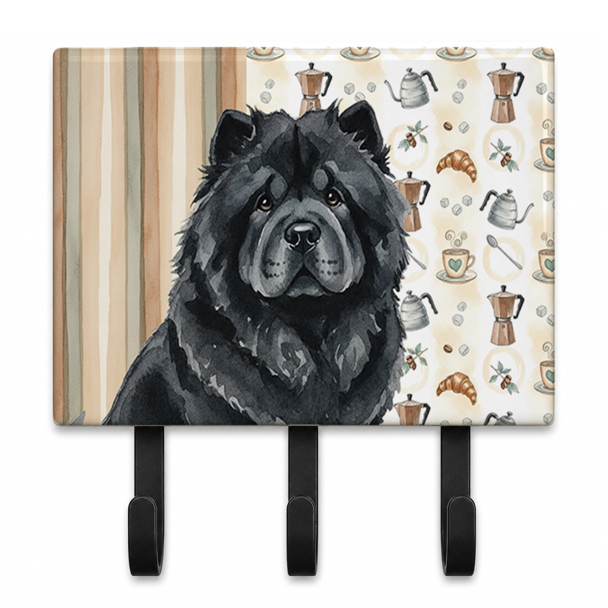 WDK7377TH68 9 x 6 in. Black Chow Chow Coffee Bar Leash or Key Holder