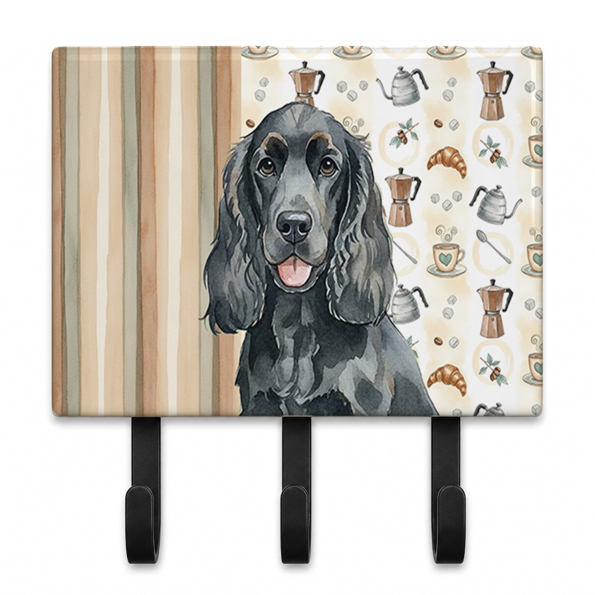 WDK7381TH68 9 x 6 in. Black Cocker Spaniel Coffee Bar Leash or Key Holder