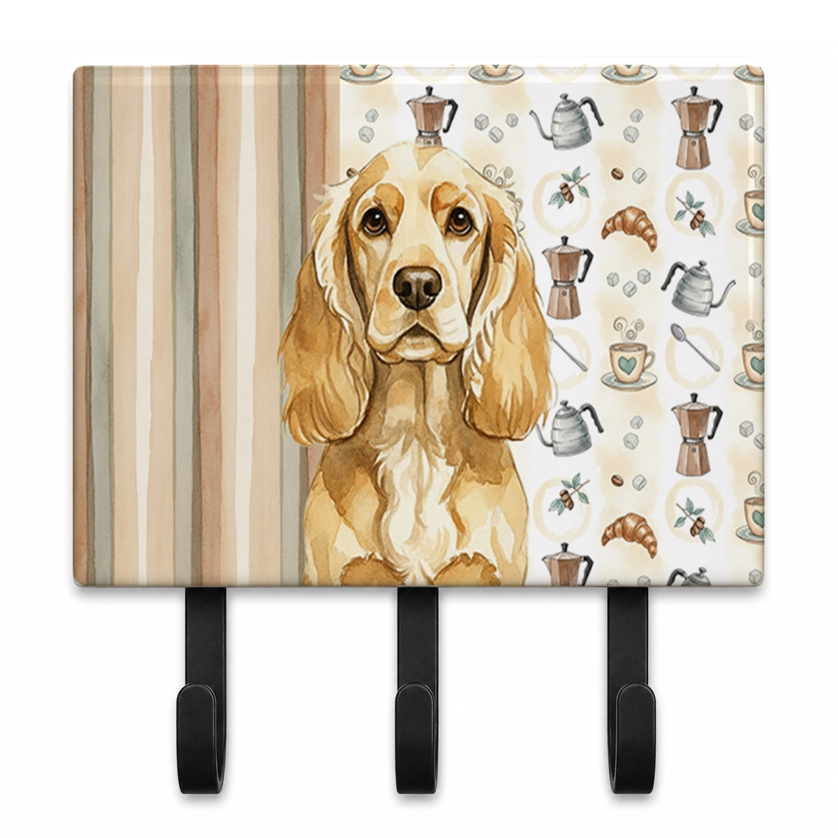 WDK7382TH68 9 x 6 in. Buff Cocker Spaniel Coffee Bar Leash or Key Holder
