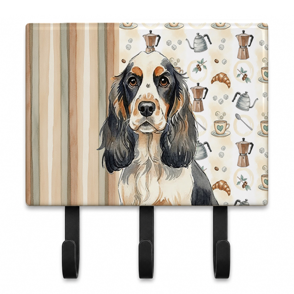 WDK7384TH68 9 x 6 in. Parti Cocker Spaniel Coffee Bar Leash or Key Holder