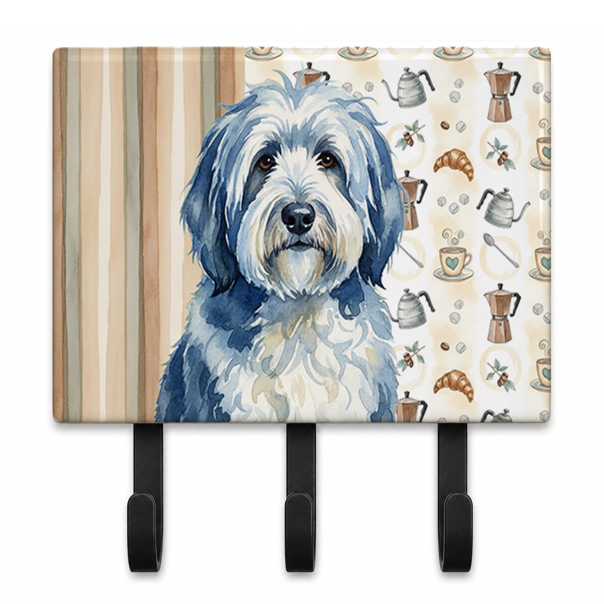 WDK7536TH68 9 x 6 in. Blue & White Old English Sheepdog Coffee Bar Leash or Key Holder