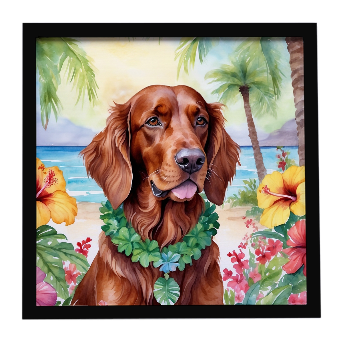 DAC6452MFP88 8 x 8 in. Irish Setter Luau Framed Metal Print