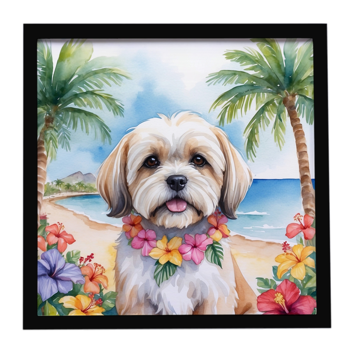 DAC6469MFP88 8 x 8 in. Lhasa Apso Luau Framed Metal Print