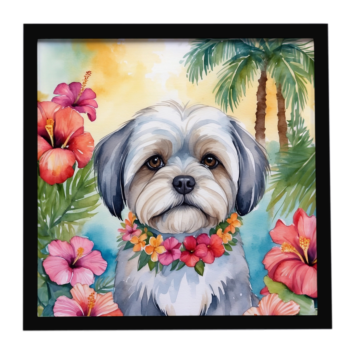 DAC6470MFP88 8 x 8 in. Lhasa Apso Luau Framed Metal Print