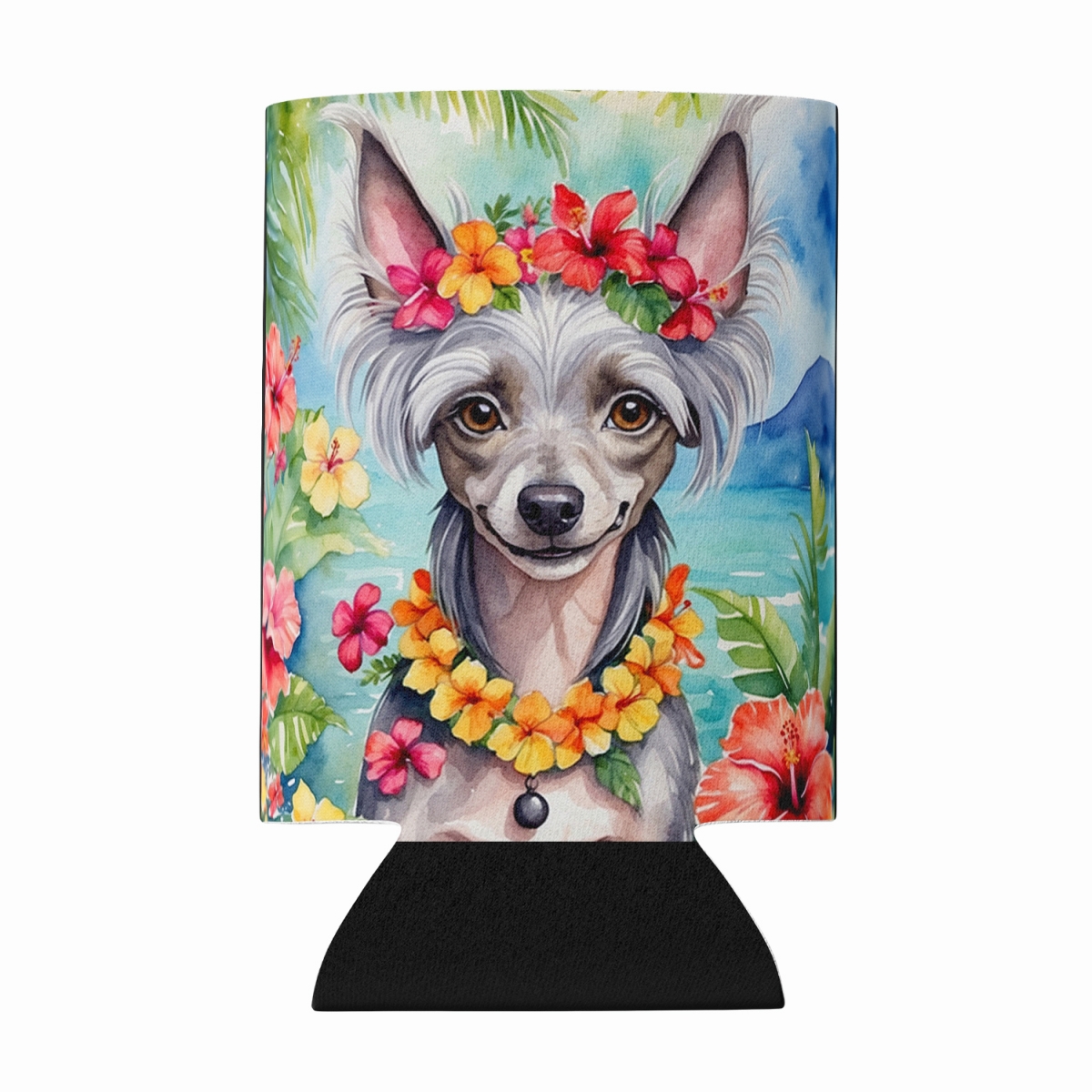 DAC6406CC 5 x 3 in. Chinese Crested Luau Can or Bottle Hugger