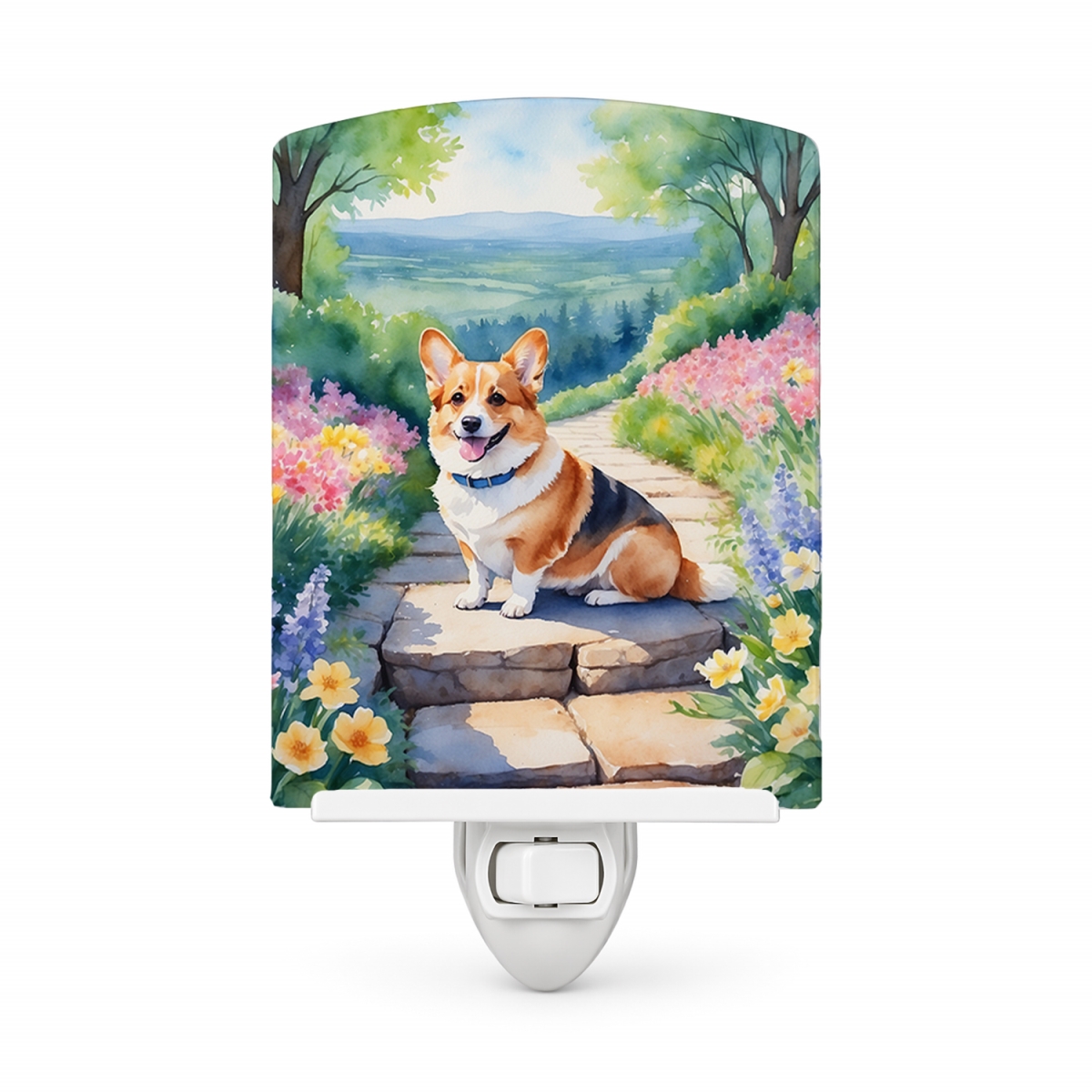DAC6610CNL 6 x 4 in. Corgi Spring Path Ceramic Night Light