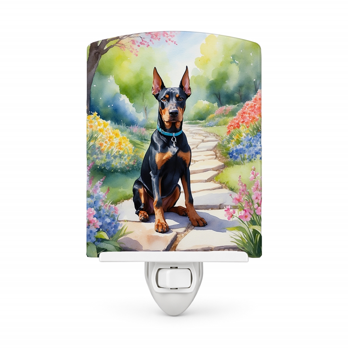 DAC6617CNL 6 x 4 in. Doberman Pinscher Spring Path Ceramic Night Light