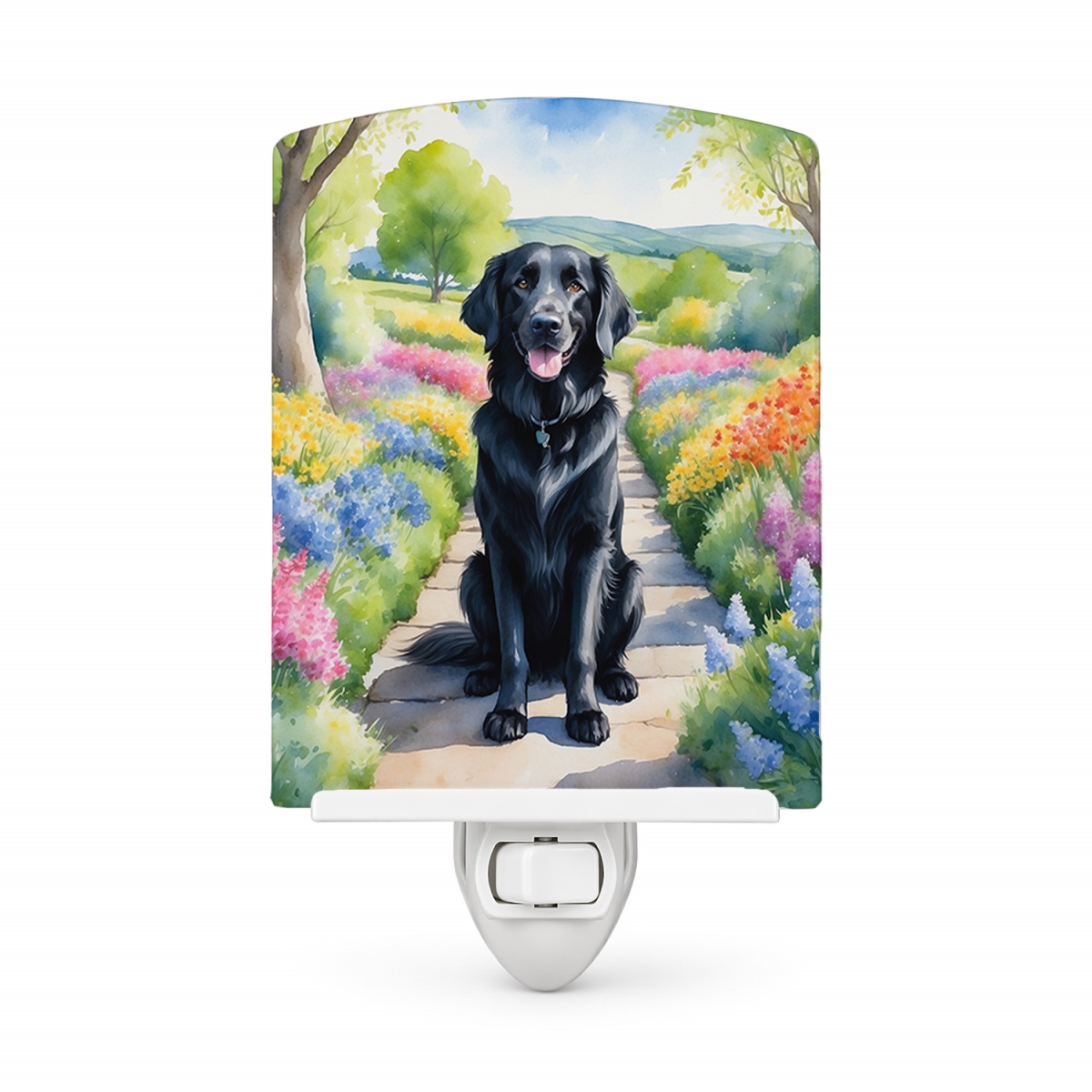 DAC6626CNL 6 x 4 in. Flat-Coated Retriever Spring Path Ceramic Night Light