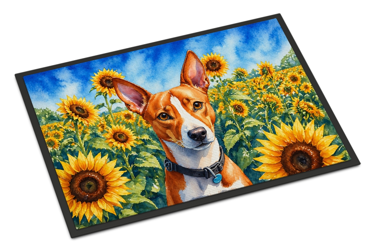 DAC6016MAT 18 x 27 in. Basenji in Sunflowers Doormat