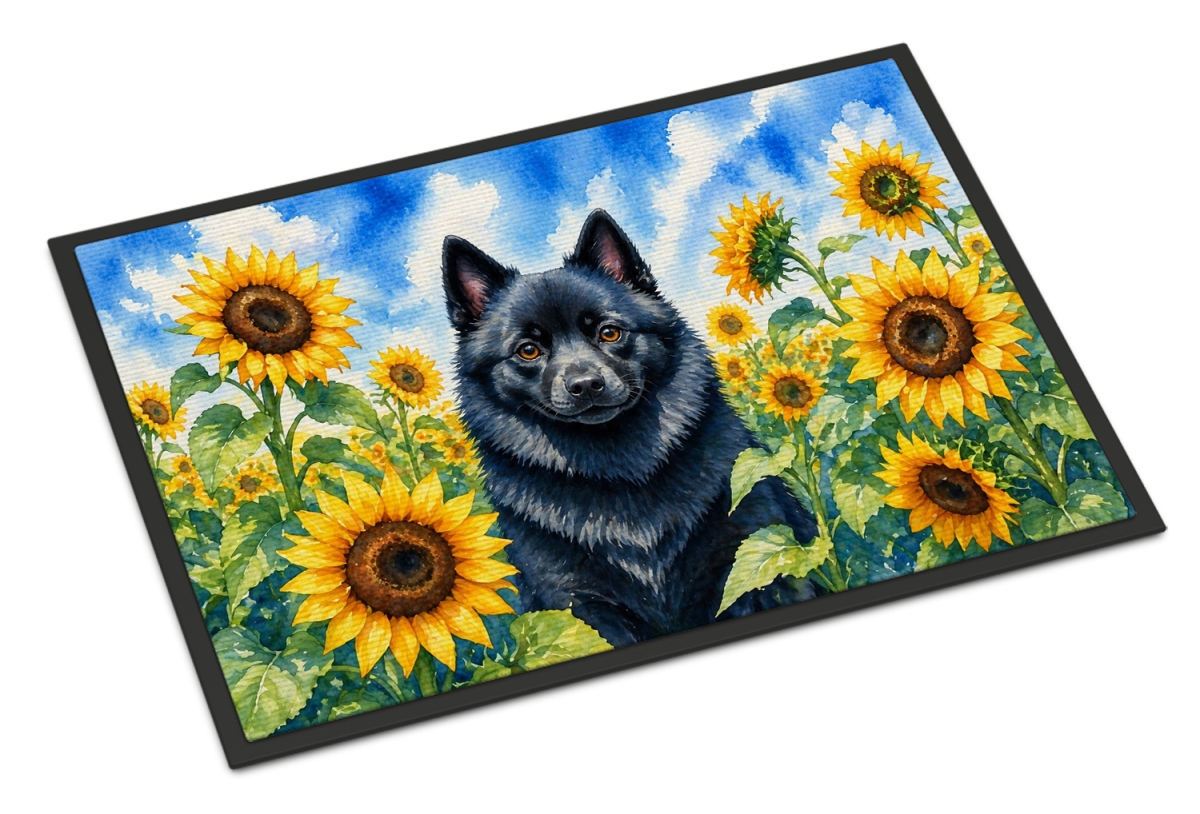 DAC6155MAT 18 x 27 in. Schipperke in Sunflowers Doormat