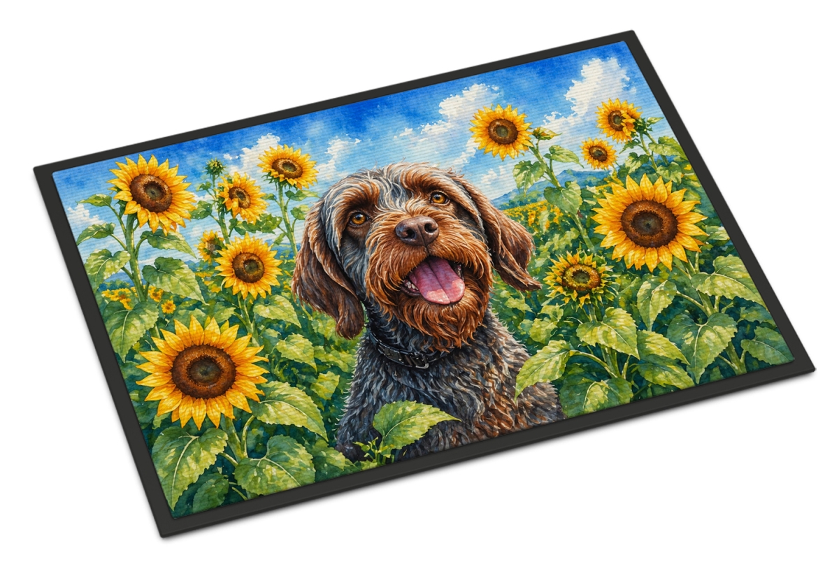 DAC6177MAT 18 x 27 in. Wirehaired Pointing Griffon in Sunflowers Doormat