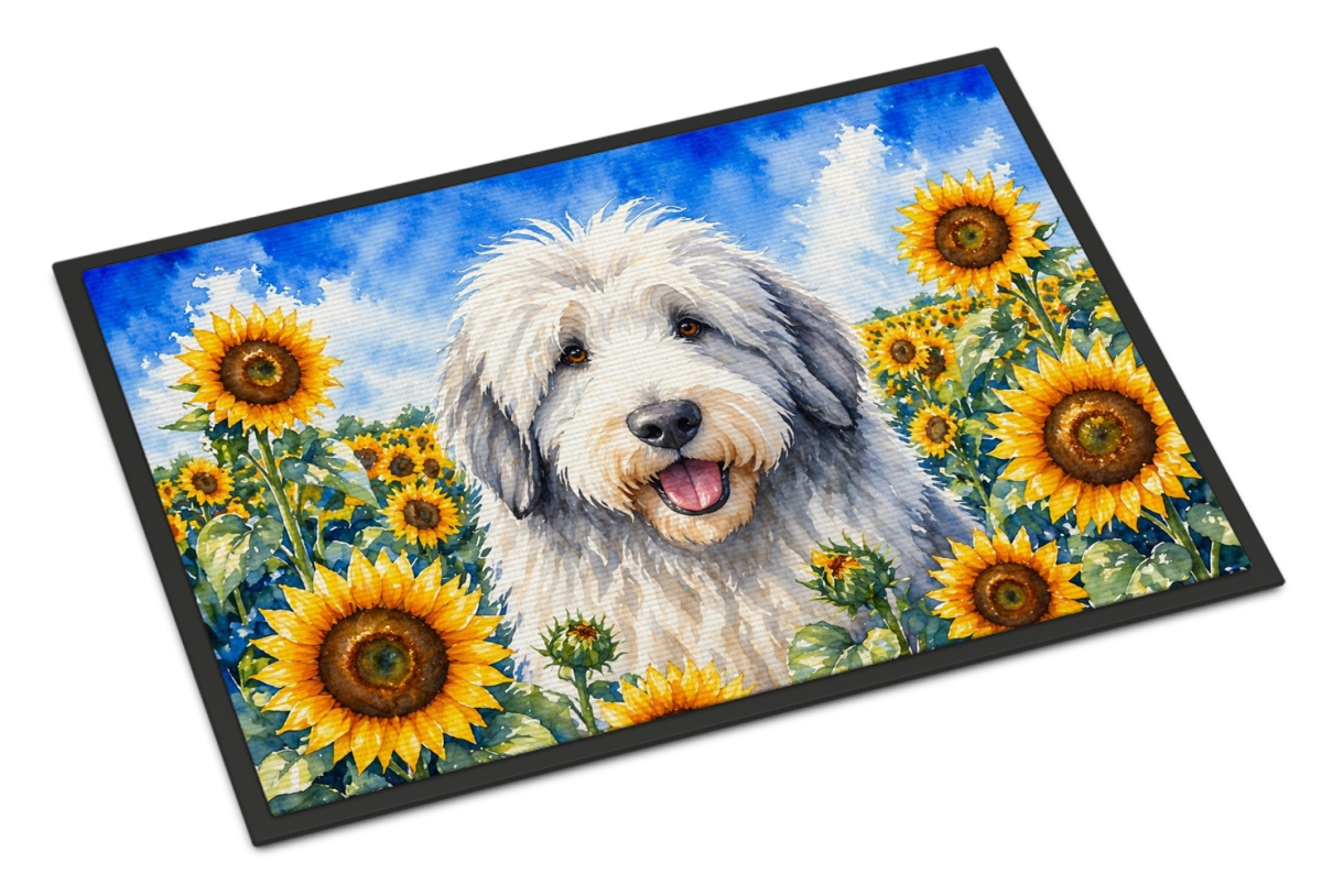 DAC6129JMAT 24 x 36 in. Old English Sheepdog in Sunflowers Doormat