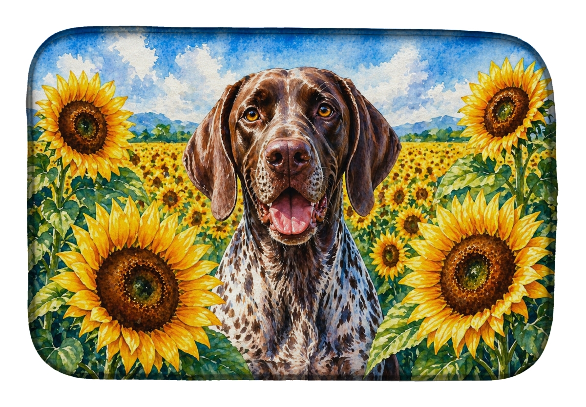 DAC6085DDM 21 x 14 in. German Shorthaired Pointer in Sunflowers Dish Drying Mat