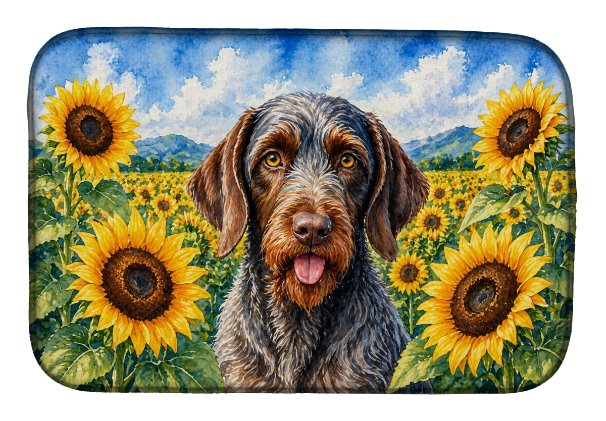 DAC6086DDM 21 x 14 in. German Wirehaired Pointer in Sunflowers Dish Drying Mat