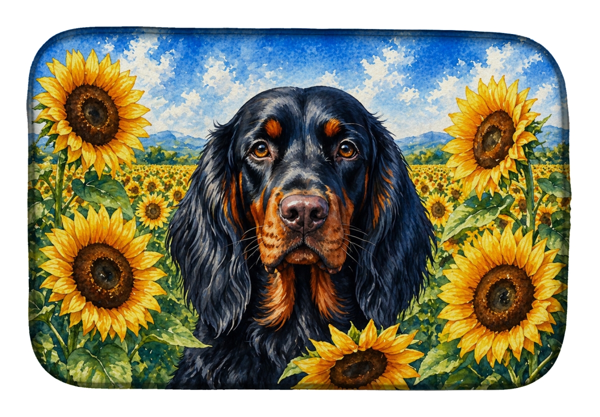 DAC6090DDM 21 x 14 in. Gordon Setter in Sunflowers Dish Drying Mat