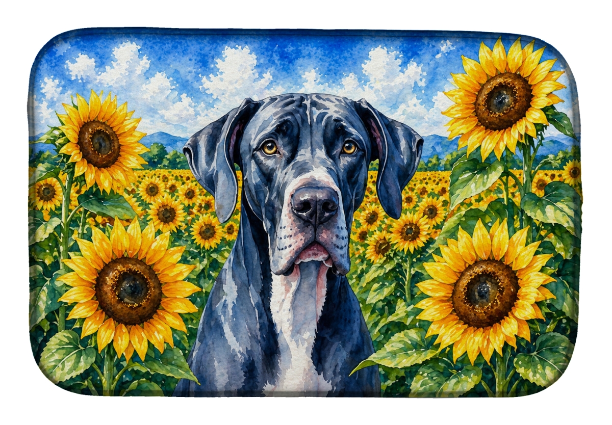 DAC6091DDM 21 x 14 in. Great Dane in Sunflowers Dish Drying Mat