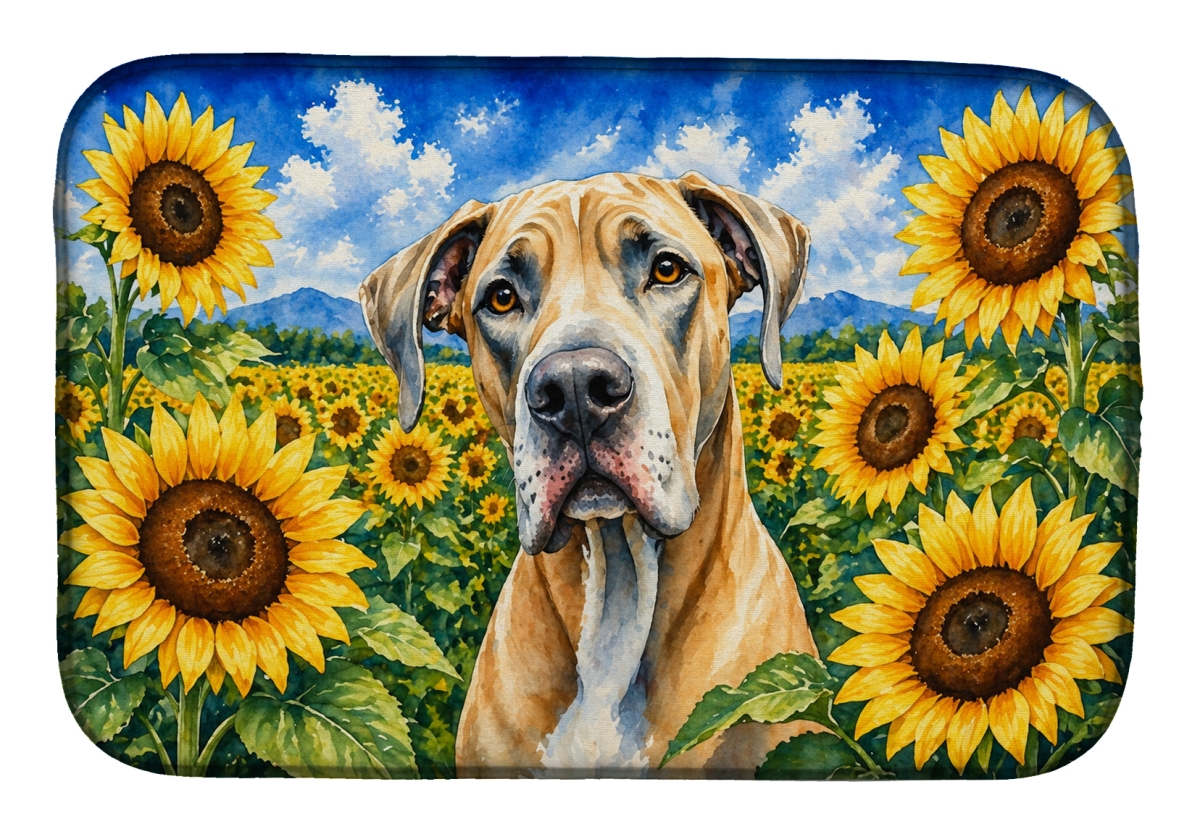 DAC6092DDM 21 x 14 in. Great Dane in Sunflowers Dish Drying Mat