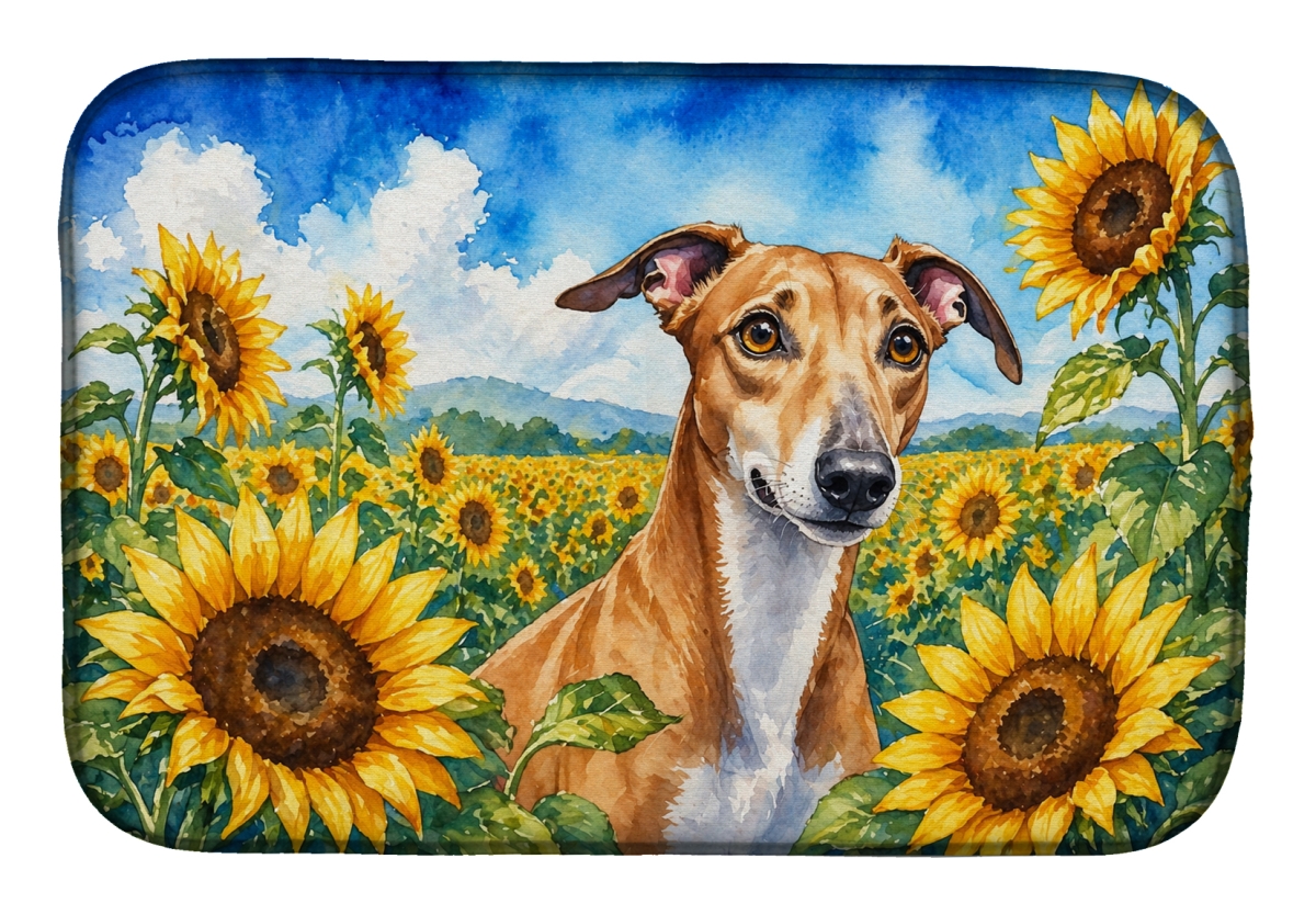 DAC6095DDM 21 x 14 in. Greyhound in Sunflowers Dish Drying Mat