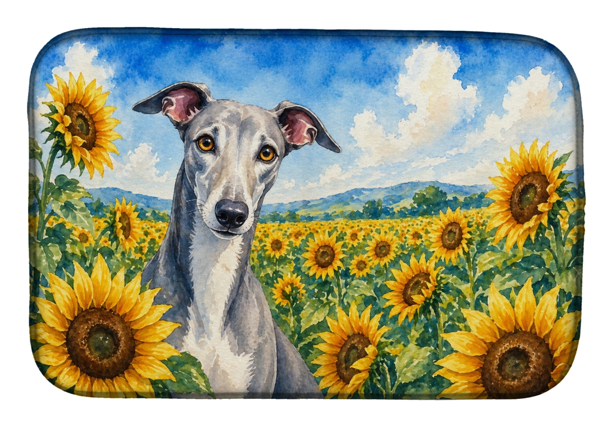 DAC6096DDM 21 x 14 in. Greyhound in Sunflowers Dish Drying Mat