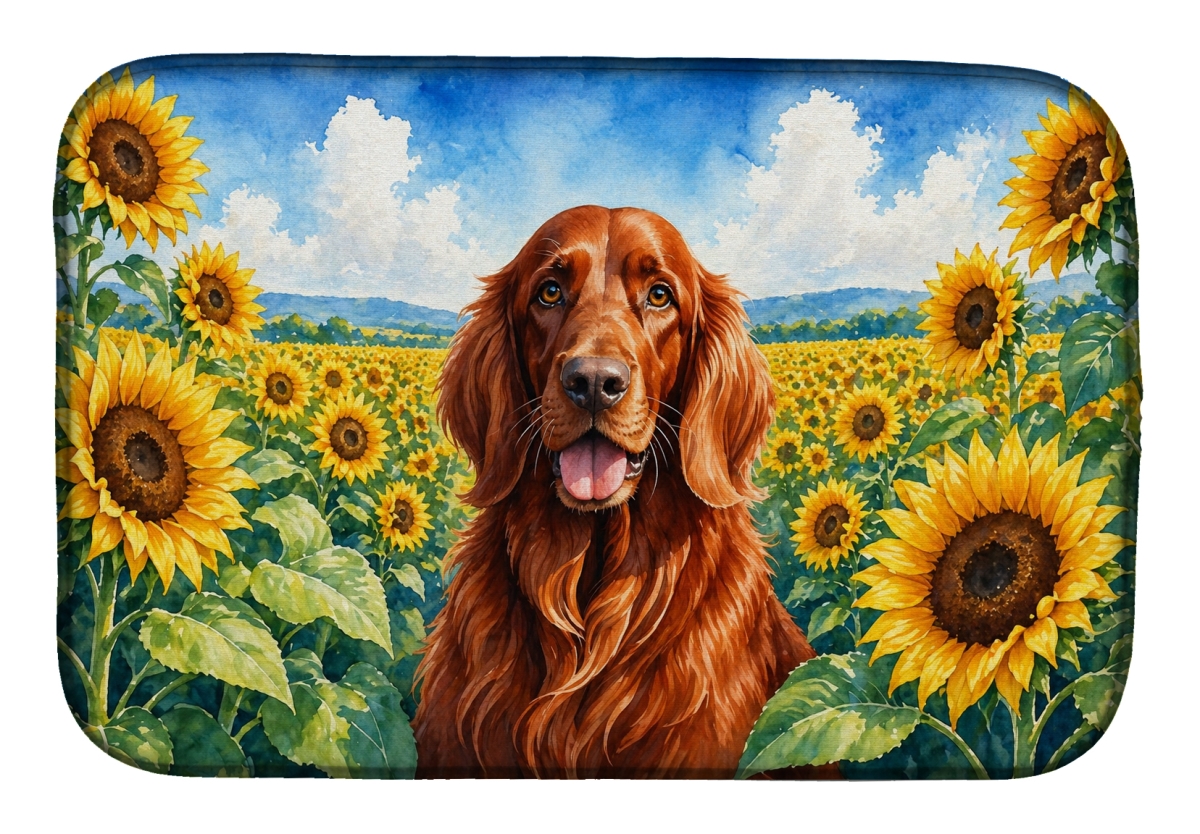 DAC6098DDM 21 x 14 in. Irish Setter in Sunflowers Dish Drying Mat
