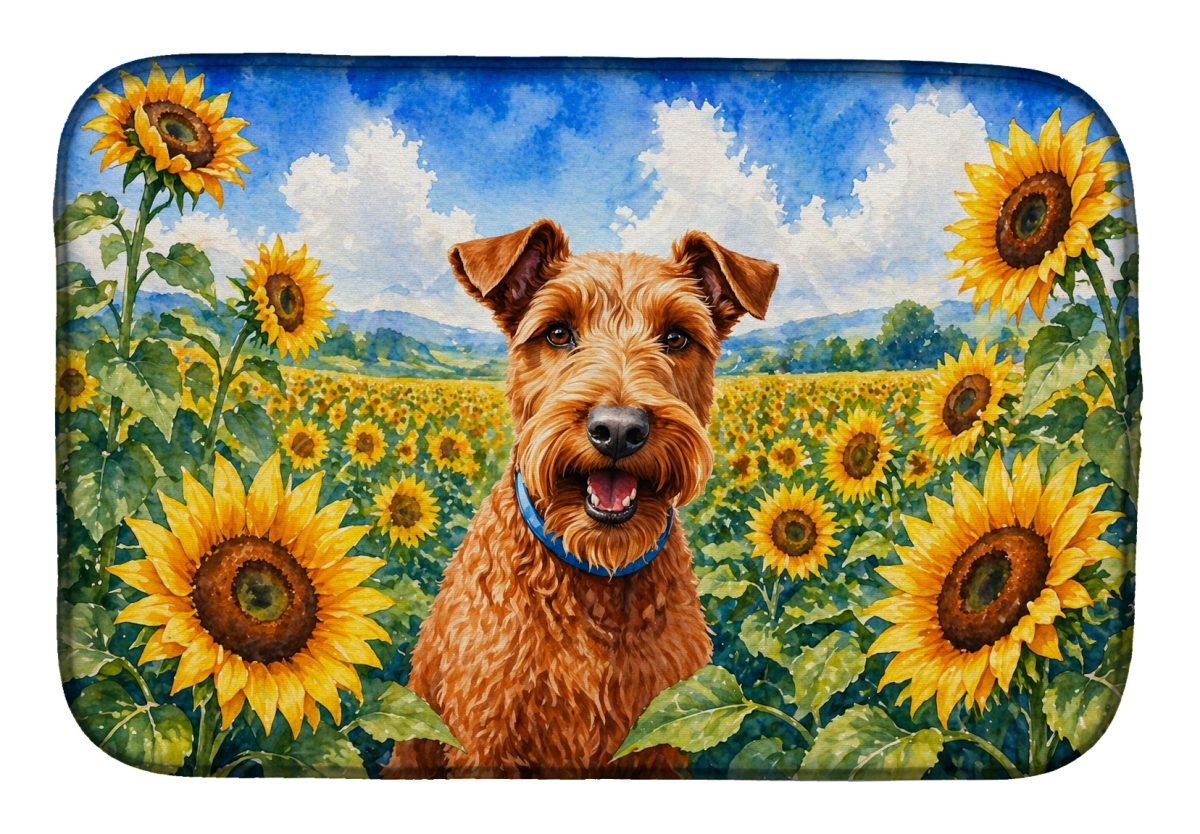 DAC6099DDM 21 x 14 in. Irish Terrier in Sunflowers Dish Drying Mat