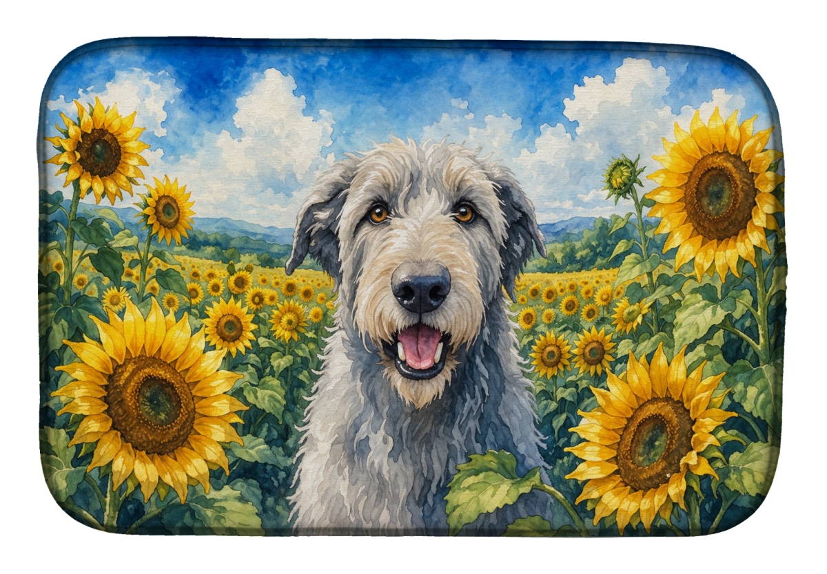 DAC6100DDM 21 x 14 in. Irish Wolfhound in Sunflowers Dish Drying Mat