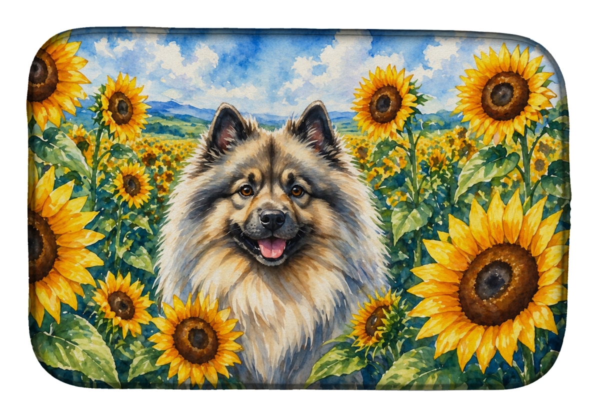 DAC6105DDM 21 x 14 in. Keeshond in Sunflowers Dish Drying Mat