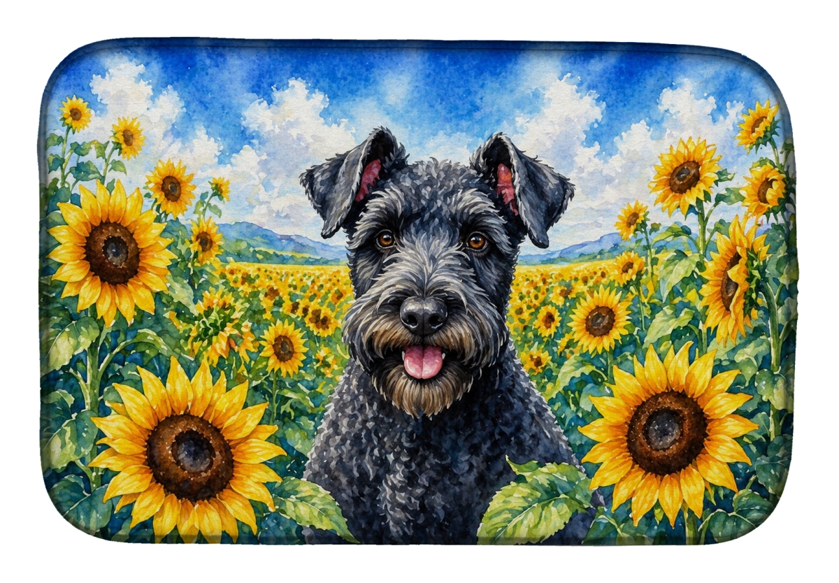 DAC6106DDM 21 x 14 in. Kerry Blue Terrier in Sunflowers Dish Drying Mat