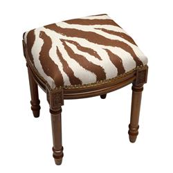 Picture of 123 Creations CS009FSBR Solid Wood Brown Zebra Stripes Upholstered Linen Vanity Stool with Nail Heads - Wood Stain