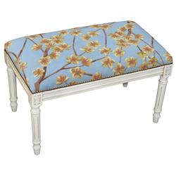 Picture of 123 Creations C920AWBC 100 Percent Wool Blue Blossoms Needlepoint Upholstered Solid Wood Bench - Antique White Wash