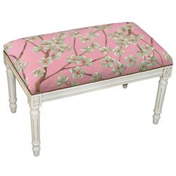Picture of 123 Creations C920CWBC 100 Percent Wool Pink Blossoms Needlepoint Upholstered Solid Wood Bench - Antique White Wash