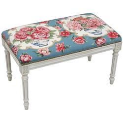 Picture of 123 Creations C962WBC 100 Percent Wool Peony & Rose Needlepoint Upholstered Solid Wood Bench - Wood Stain